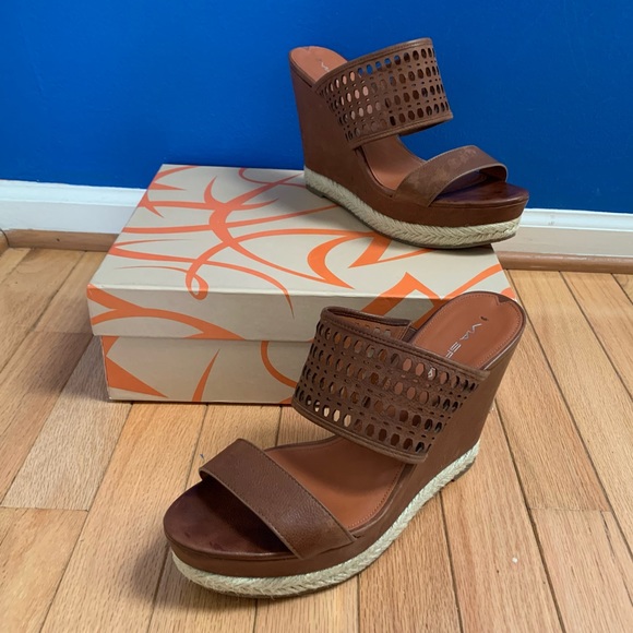 Via Spiga Shoes - Via Spiga Marisol Brown Leather Slide Wedges